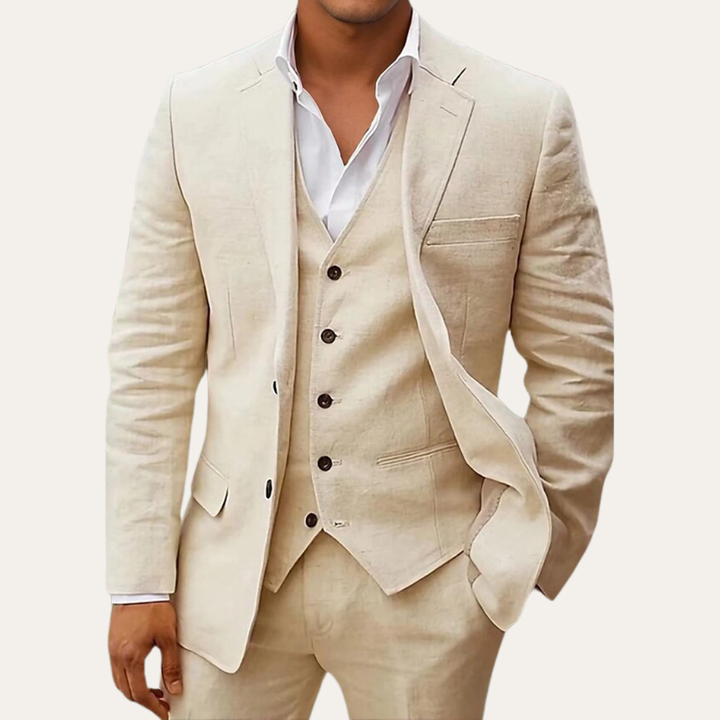 Herren Sommer Anzug 3-teilig Leinen Look Slim Fit Festlich | Vestea