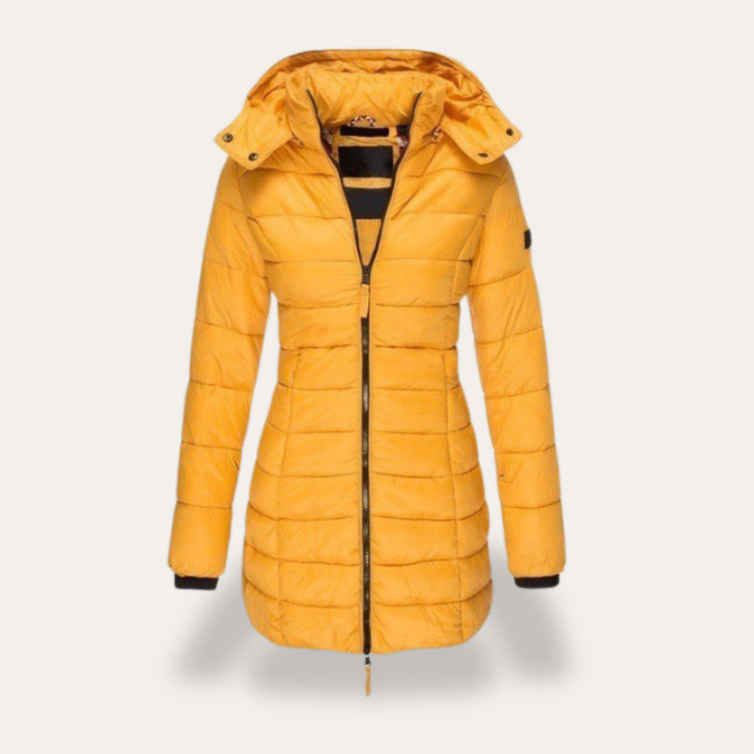 Damen Steppmantel mit Kapuze Winterjacke Reißverschluss | Vestea