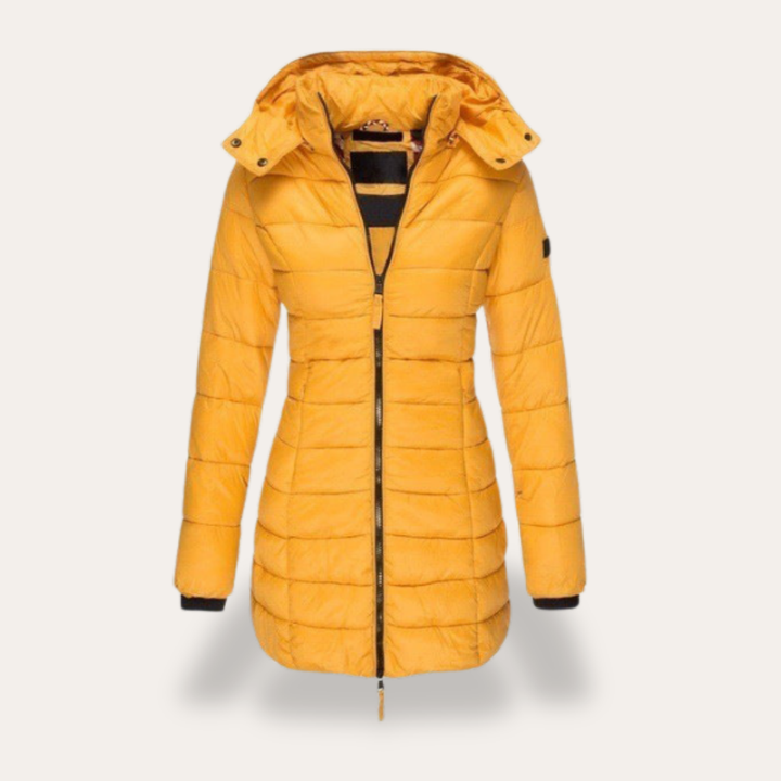 Damen Steppmantel mit Kapuze Winterjacke Reißverschluss | Vestea