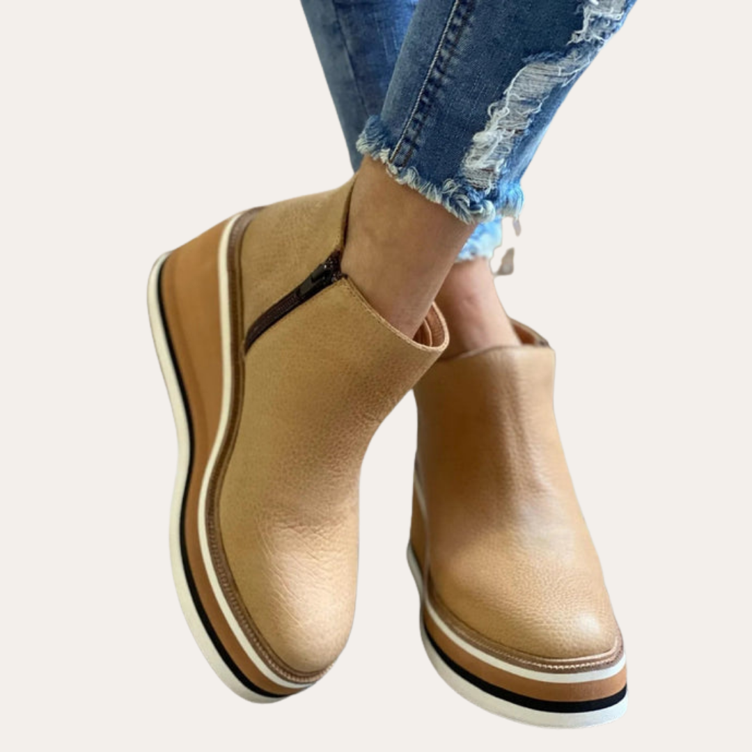 Damen Keilabsatz Ankle Boots mit Reißverschluss Kunstleder | Vestea