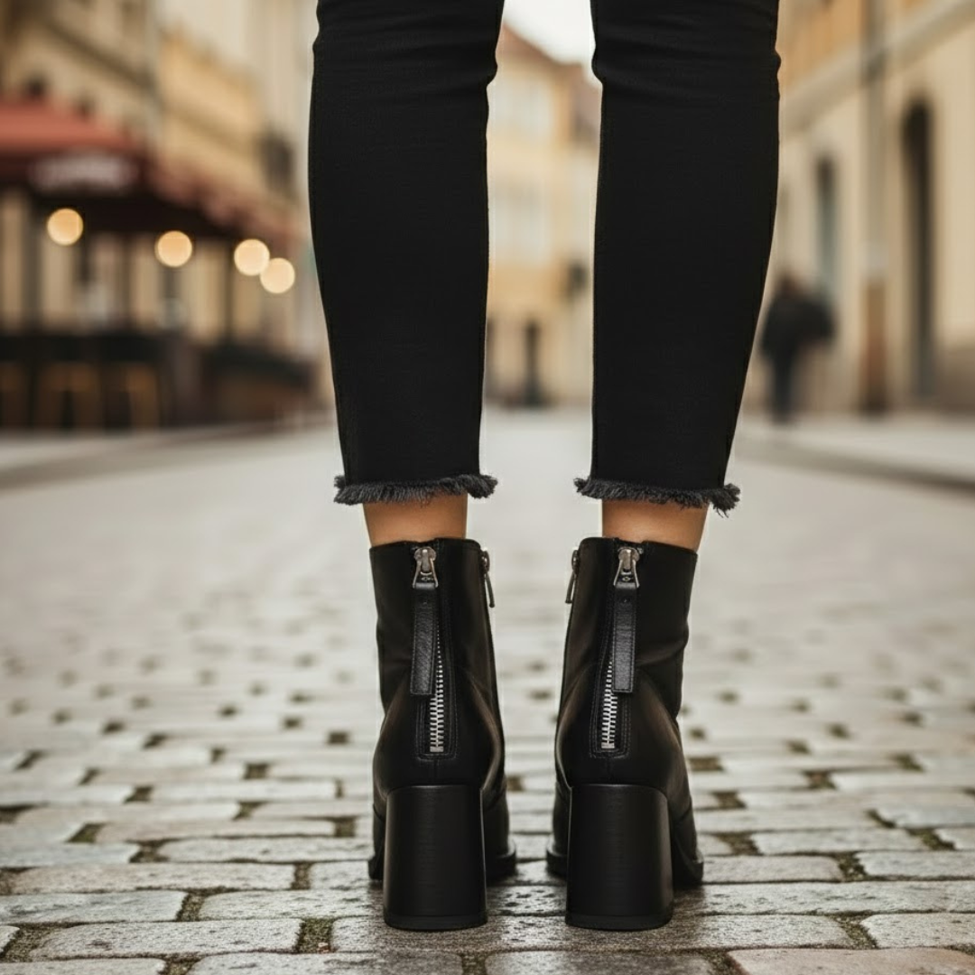 Botines de mujer con tacón medio y cremallera trasera