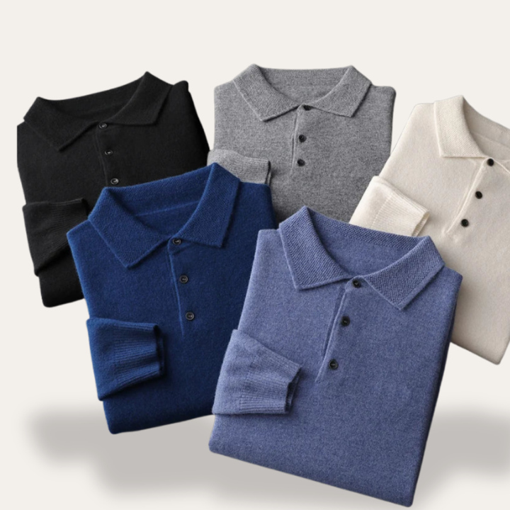 Herren Strickpullover Polokragen Langarm Feinstrick Materialmix | Vestea