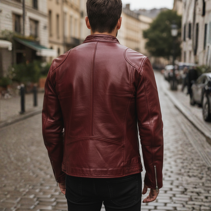 Herren Bikerjacke aus Leder mit Reißverschluss | Vestea