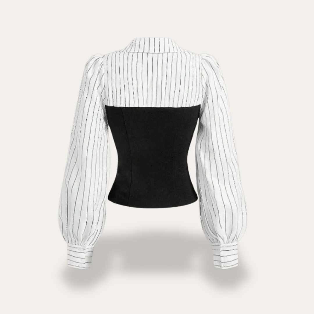 Damen Bluse mit Streifen und Puffärmeln | Vestea