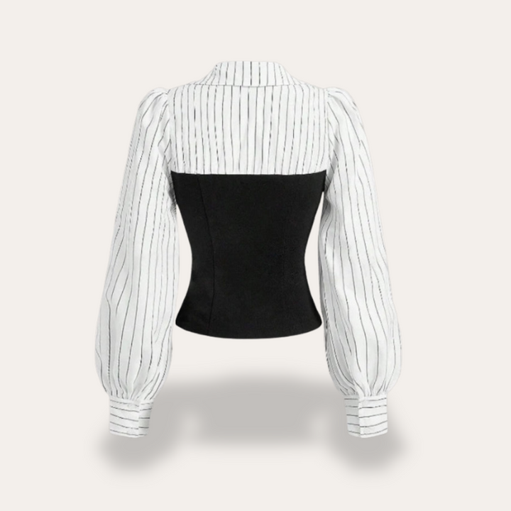 Damen Bluse mit Streifen und Puffärmeln | Vestea
