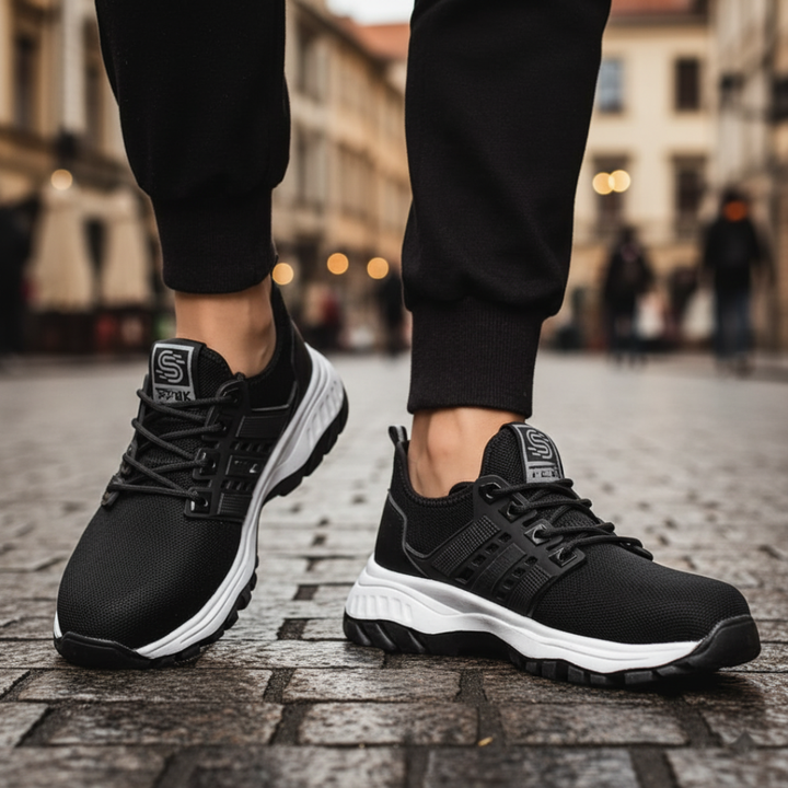 Sneakers Herren Mesh mit Weiß-Schwarzer Sohle | Vestea