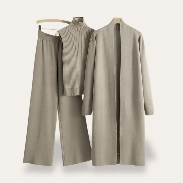 Damen Strick Set 3-teilig mit Mantel aus Feinstrick | Vestea