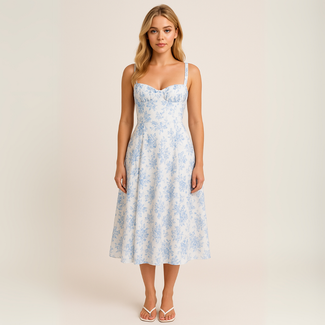Damen Ärmelloses Blumen-Midikleid | Vestea