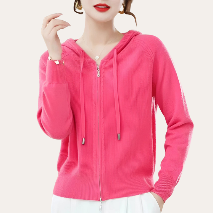 Damen Strickjacke mit Kapuze Reißverschluss | Vestea
