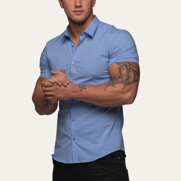 Herren Kurzarm Slim Fit Hemd Stretch Business | Vestea