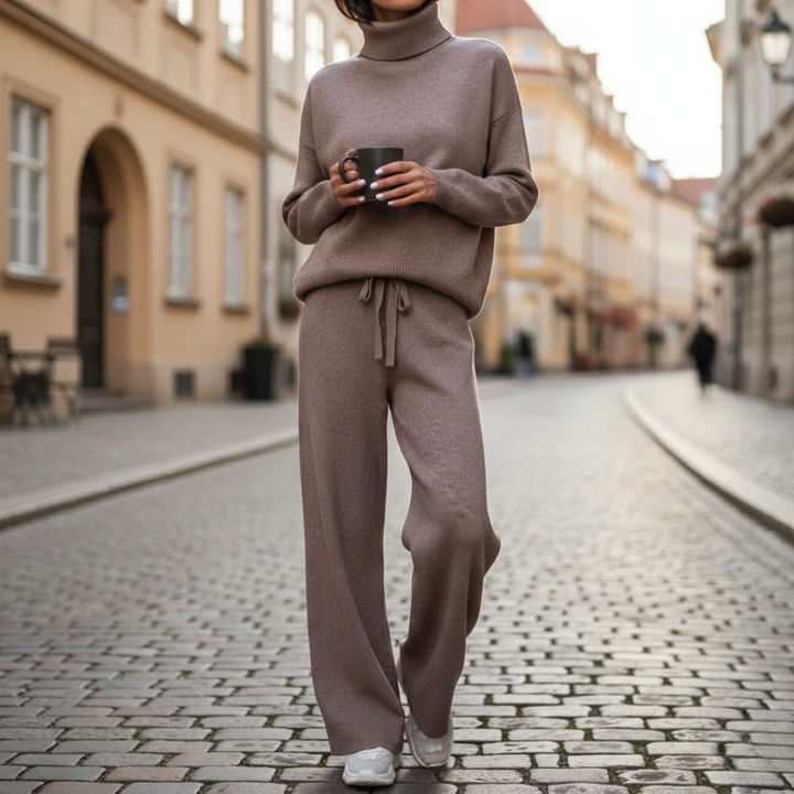 Ensemble détente Pull à col roulé Pantalon large 2 pièces Femme