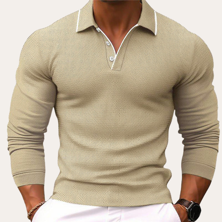 Herren Langarm Polohemd Slim Fit Freizeit Shirt | Vestea