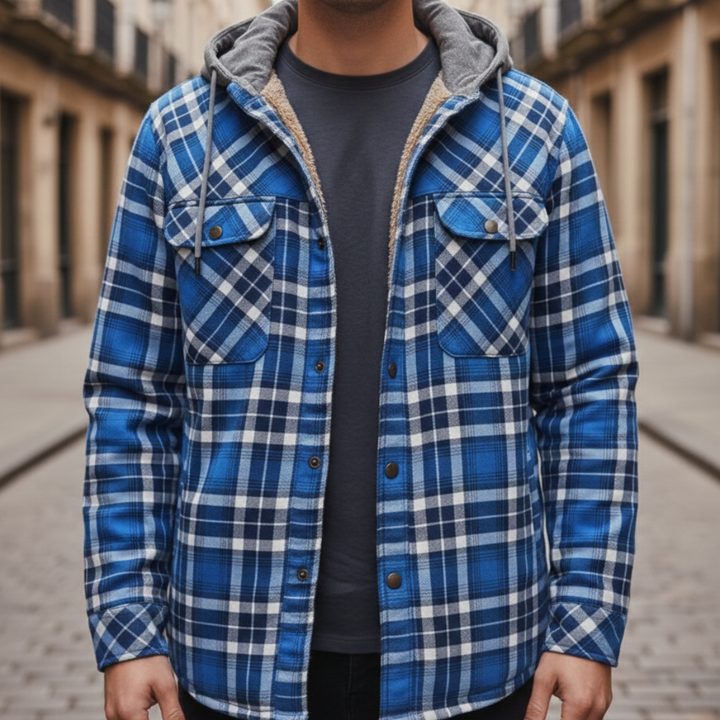 Herren-Flanelljacke mit Karomuster und Kapuze | Vestea