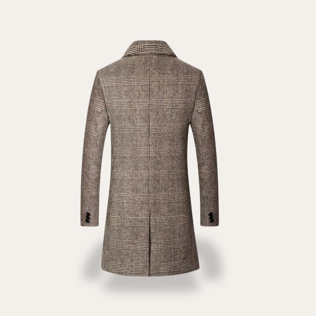 Herren Wollmantel Kariert Slim Fit Zweireiher Wintermantel | Vestea
