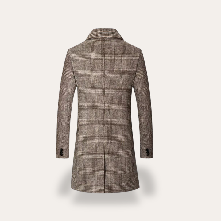 Herren Wollmantel Kariert Slim Fit Zweireiher Wintermantel | Vestea
