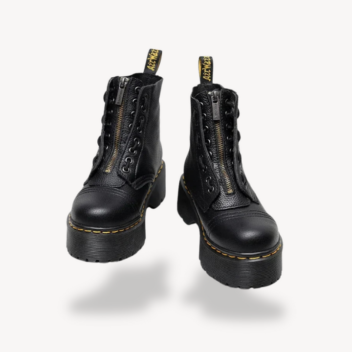 Vestea | Damen Leder-Plateau-Kampfstiefel – Schwarz