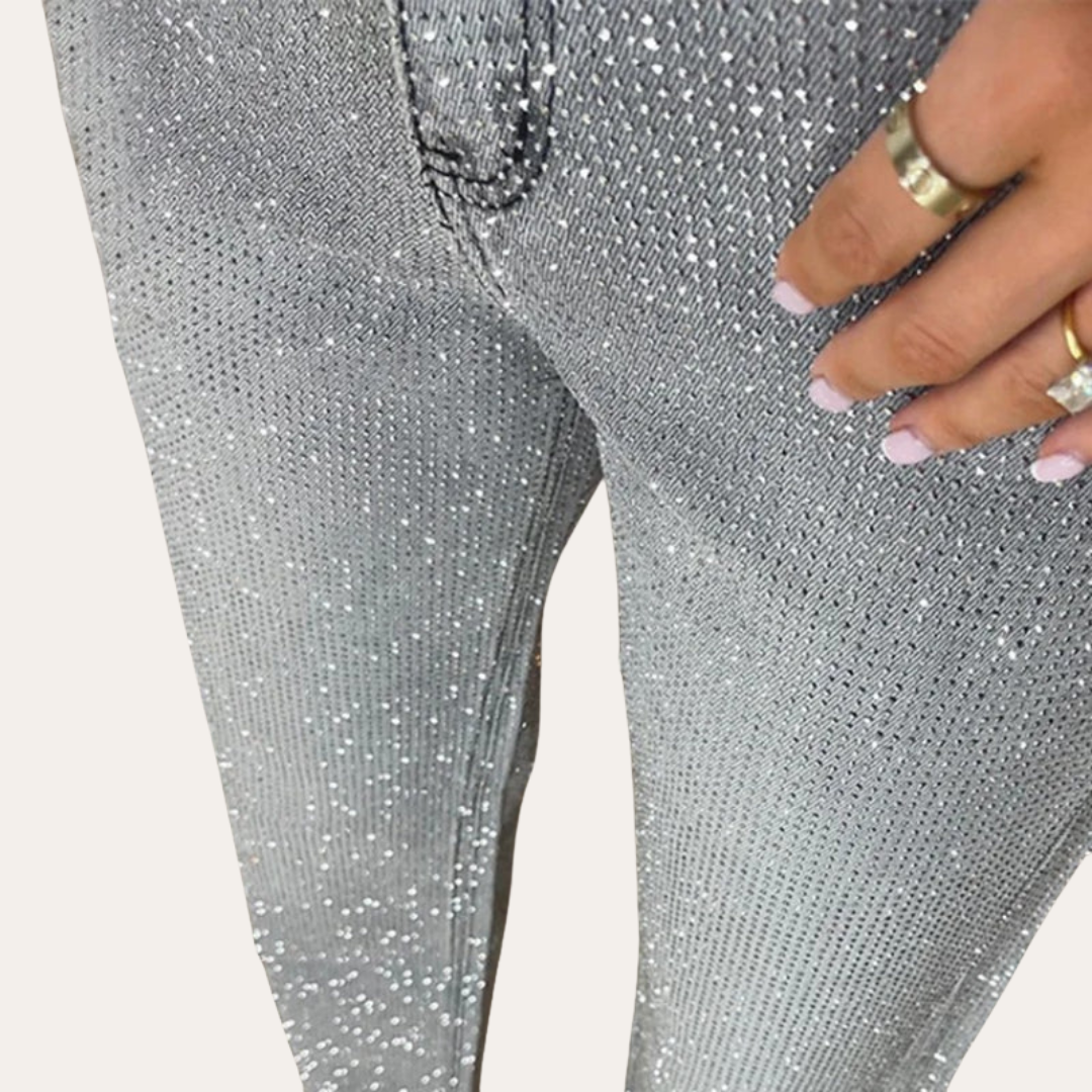 Damen High-Waisted Jeans mit Glitzer | Vestea