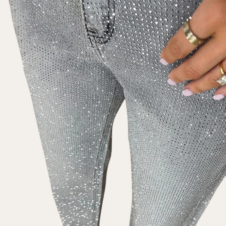 Damen High-Waisted Jeans mit Glitzer | Vestea