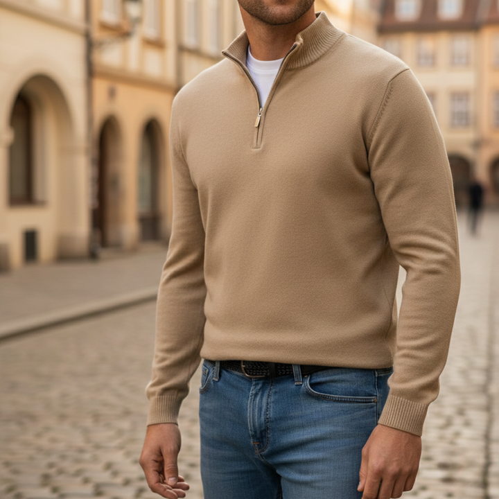 Herren-Feinstrickpullover mit halbem Reißverschluss | Vestea