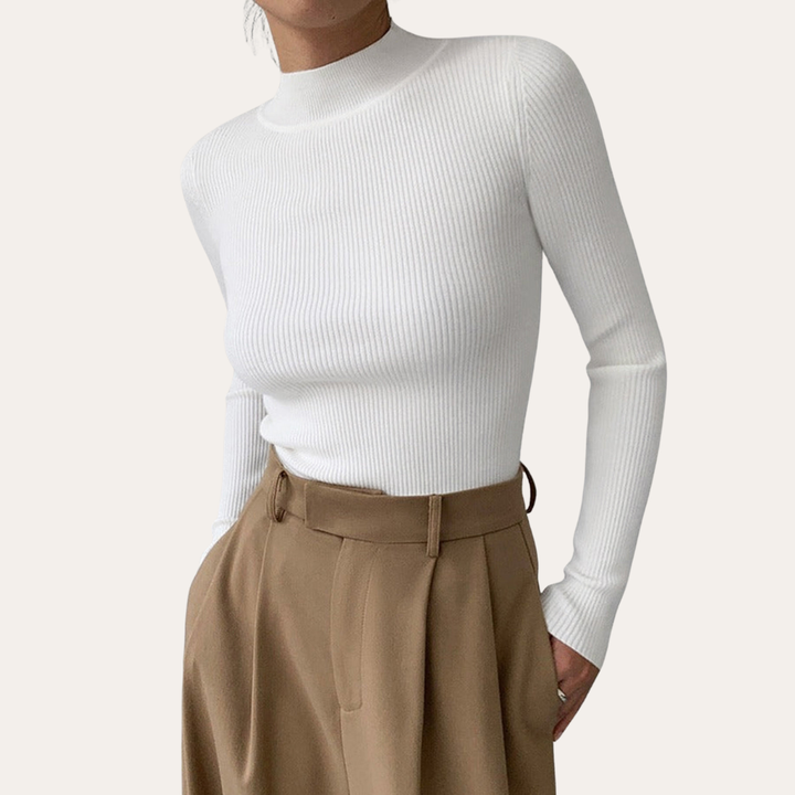 Damen Rollkragenpullover Rippstrick Langarm Slim Fit | Vestea