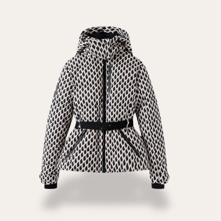 Damen Steppjacke Taillengürtel Reißverschluss Kapuze Winterjacke | Vestea
