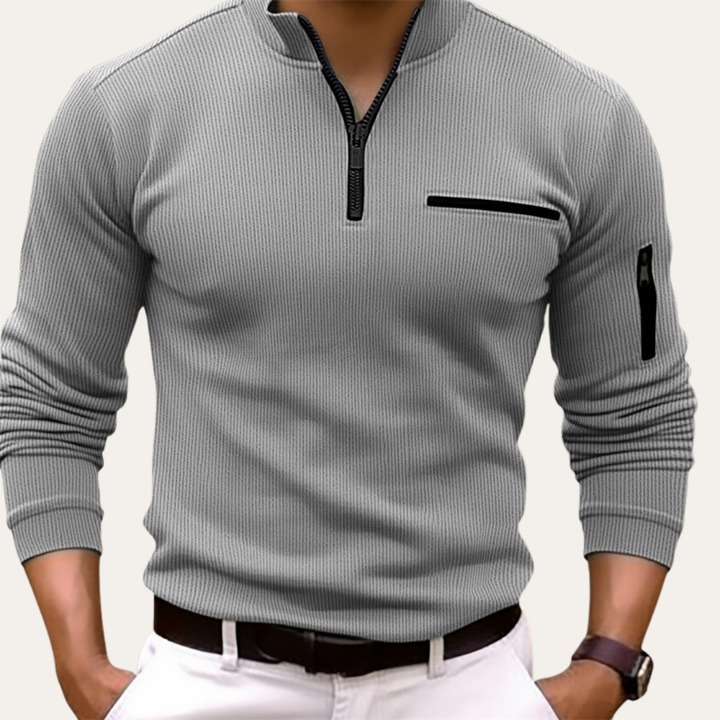 Herren Strickpullover Langarm Stehkragen Reißverschluss | Vestea