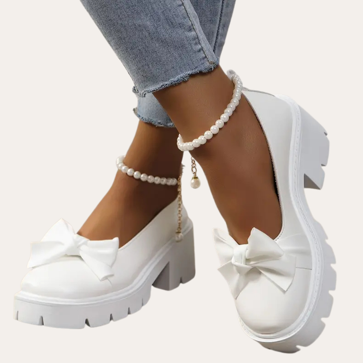 Orthopädische Plateau-Schuhe mit Schleife und Perlen für Damen | Vestea