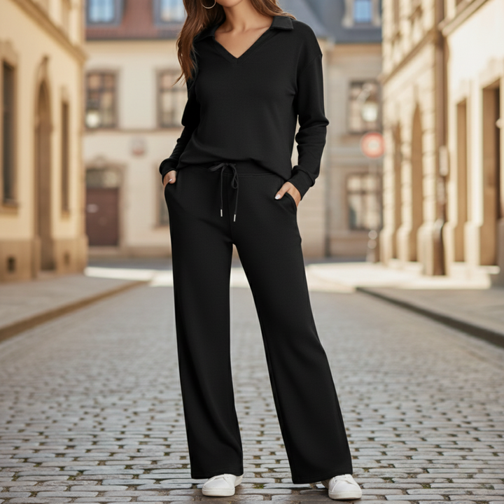 Women's Lounge Set Two-Piece Knit Wide-Leg Pants Long-Sleeve Top | Vestea