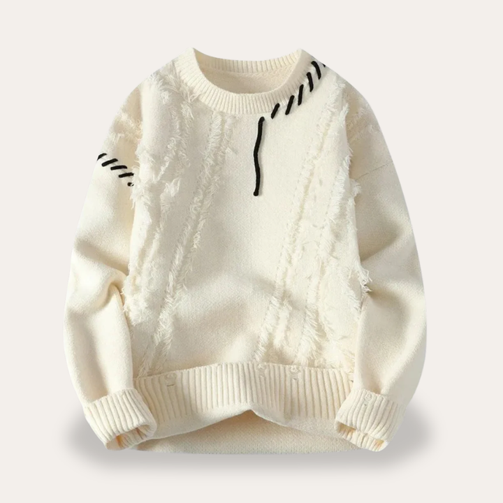 Herren Strickpullover Rundhals mit Stickerei | Vestea