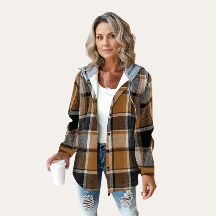 Damen Karierte Kapuzenjacke Flanell Jacke Langarm | Vestea
