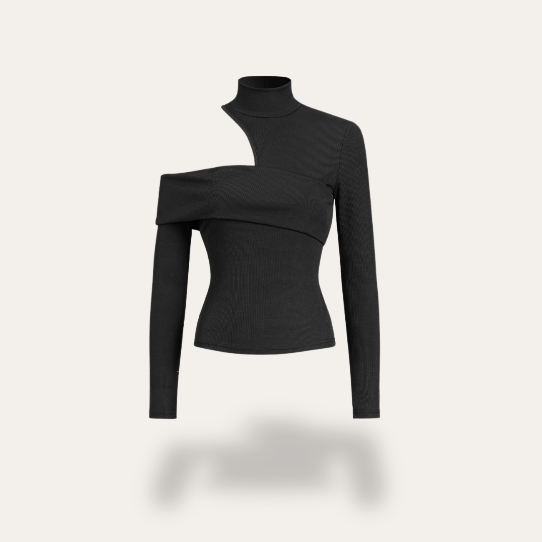 Damen Stricktop Asymmetrisch Schulterfrei Langarm | Vestea