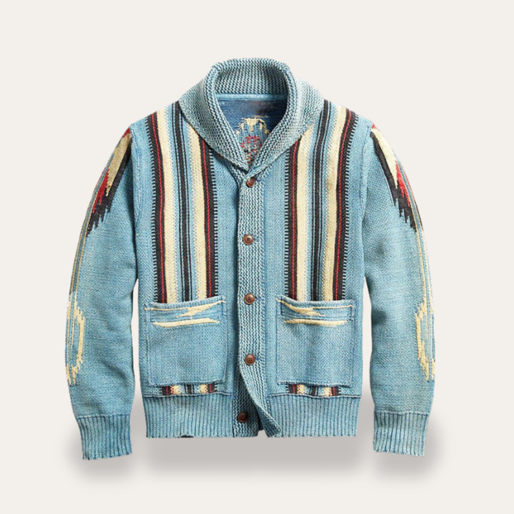 Herren Strickjacke Muster Knopfleiste Schalkragen | Vestea