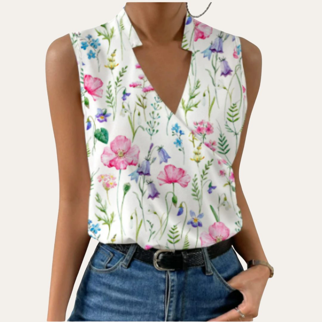 Wickeloptik Elegante Sommer Damen Bluse Ärmellos V-Ausschnitt | Vestea