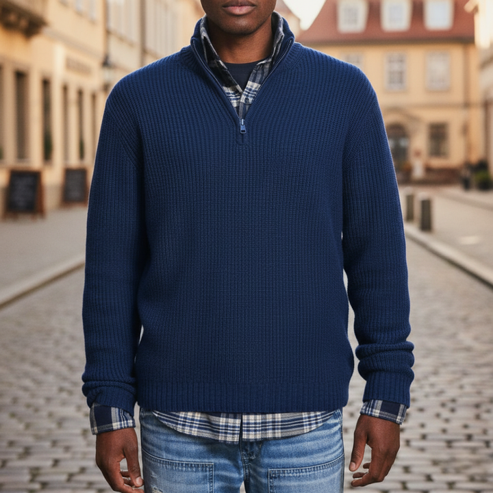 Herren Rippstrick Pullover mit Viertel-Reißverschluss | Vestea