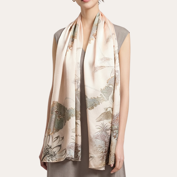 Damen Seidenschal Blumenmuster Rosa | Vestea
