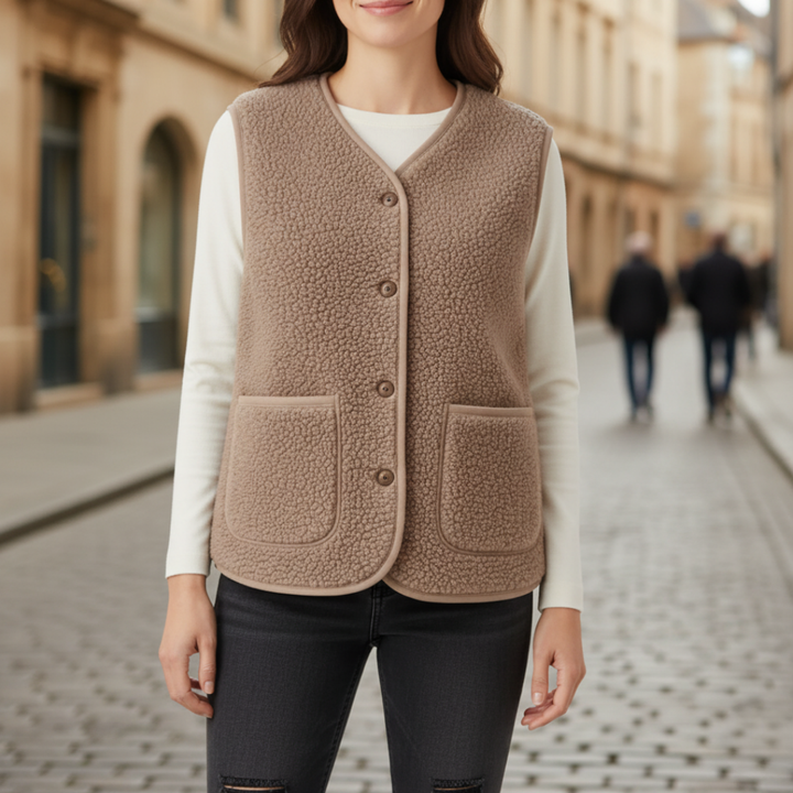 Damen Fleece Weste mit Knopfverschluss | Vestea