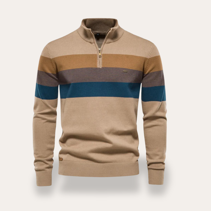 Herren Pullover Halbzip Streifenmuster Feinstrick Materialmix | Vestea