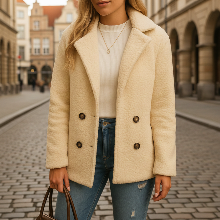 Damen Teddy-Fleece Kurzjacke Creme | Vestea