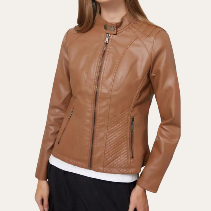 Damen Lederjacke mit Reißverschluss und Taschen | Vestea