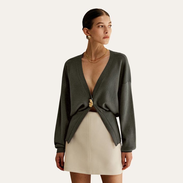 Damen Strickjacke V-Ausschnitt Langarm Cardigan | Vestea