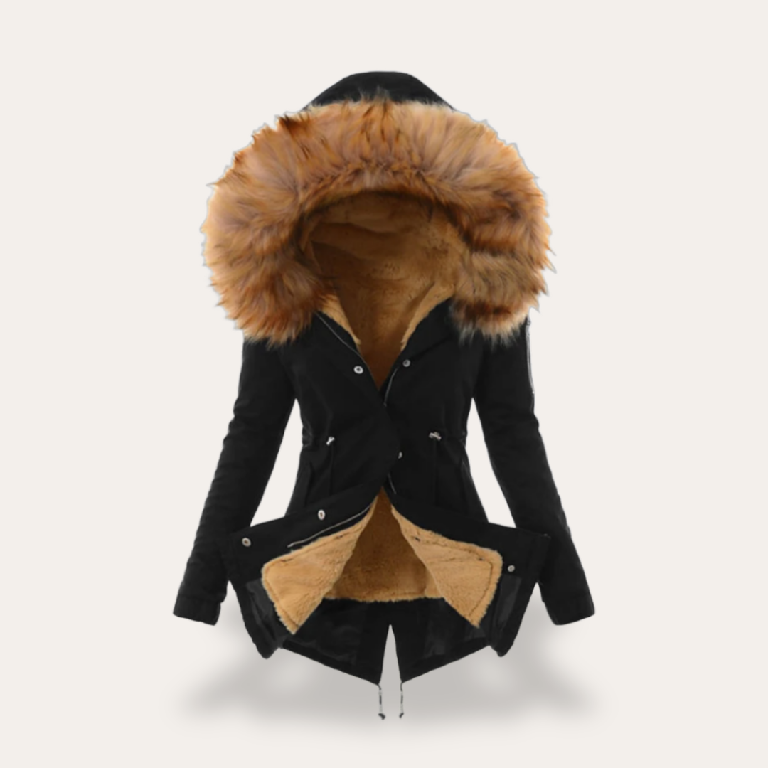 Damen Winterjacke Kapuze Kunstpelz Gefüttert Parka Kordstoff | Vestea