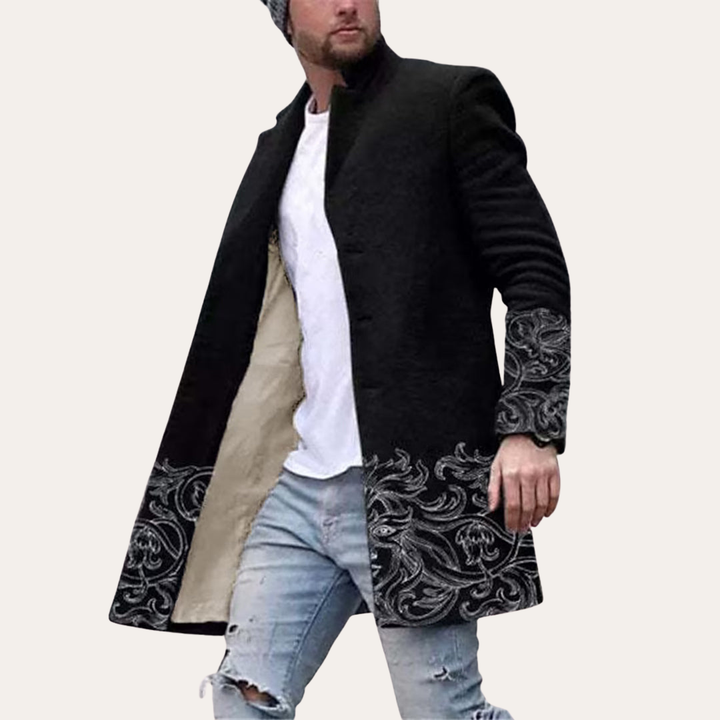 Herren Langmantel mit Muster und Stehkragen | Vestea