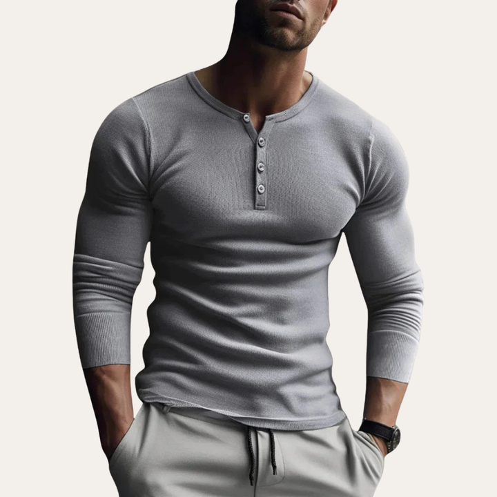 Herren Langarm Henley Shirt Slim Fit | Vestea