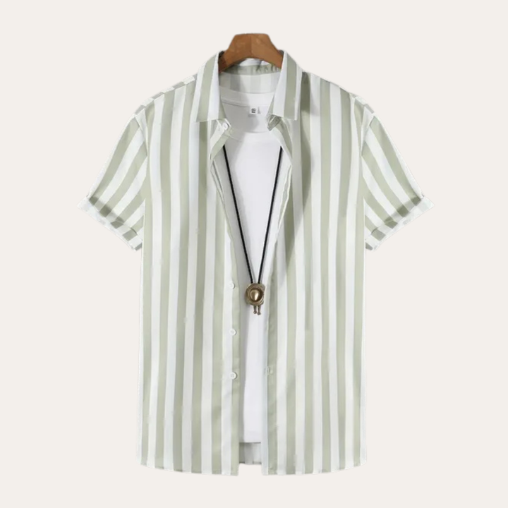 Herren Kurzarmhemd – Gestreift Textil Sommer |  Vestea