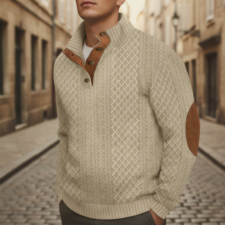 Herren Strickpullover mit Stehkragen und Knopfleiste | Vestea