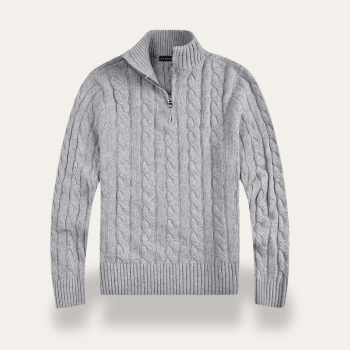 Herren Strickpullover Zopfmuster Wolle Halbzip | Vestea