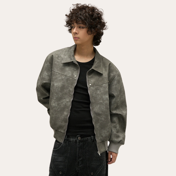 Herren Oversized Jacke mit Druckknöpfen Streetwear Style Kunstleder | Vestea