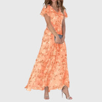 Women's Maxi Dress Floral Short Sleeve V-Neck Flowy