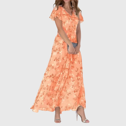 Women's Maxi Dress Floral Short Sleeve V-Neck Flowy