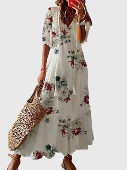 Robe femme en viscose à fleurs, sans manches, col en V, style bohème vintage